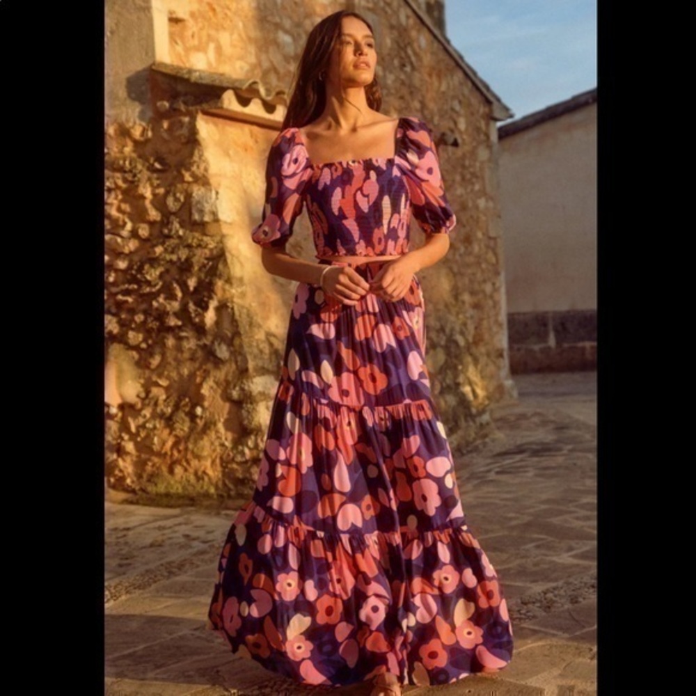 Mister Zimi Pink and Purple Floral Tiered Maxi Skirt Set